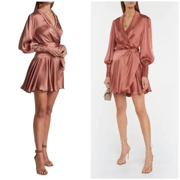🩷 Zimmermann Silk Wrap Sash Tie Mini Dress Rose Pink AU 1 Small S - Picture 2 of 16